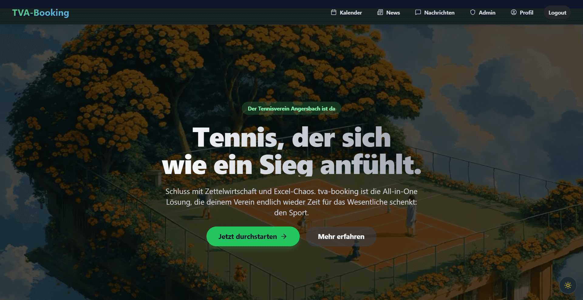 Website von TVA Booking im Browser